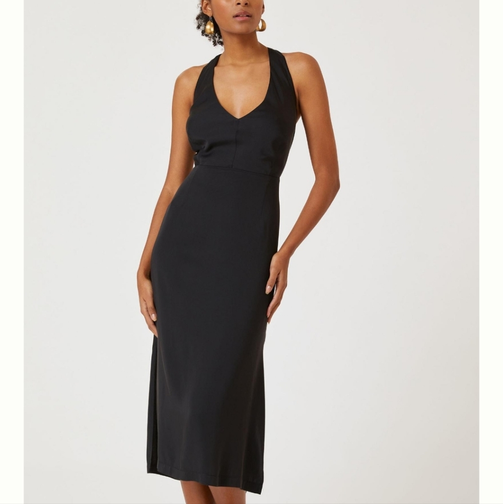 Anthropologie Deep V Black Midi Dress Sz S NWT